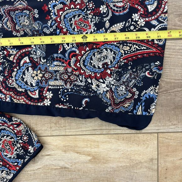 Catherines Blouse Womens 2X Paisley 3/4 Sleeve V-Neck Button Up Tunic Flowy Navy - Picture 12 of 12